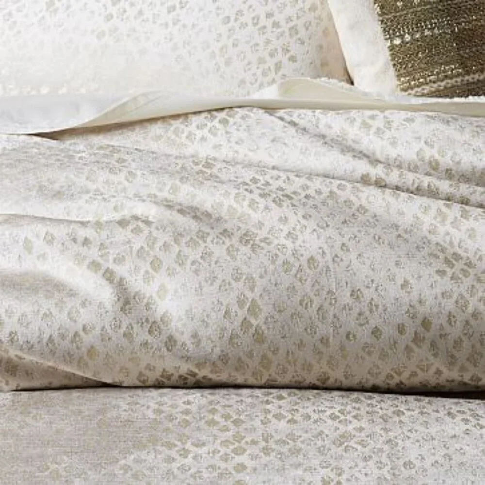 West Elm Gold Luster Velvet Diamond Print Full/Queen Duvet Cover EUC